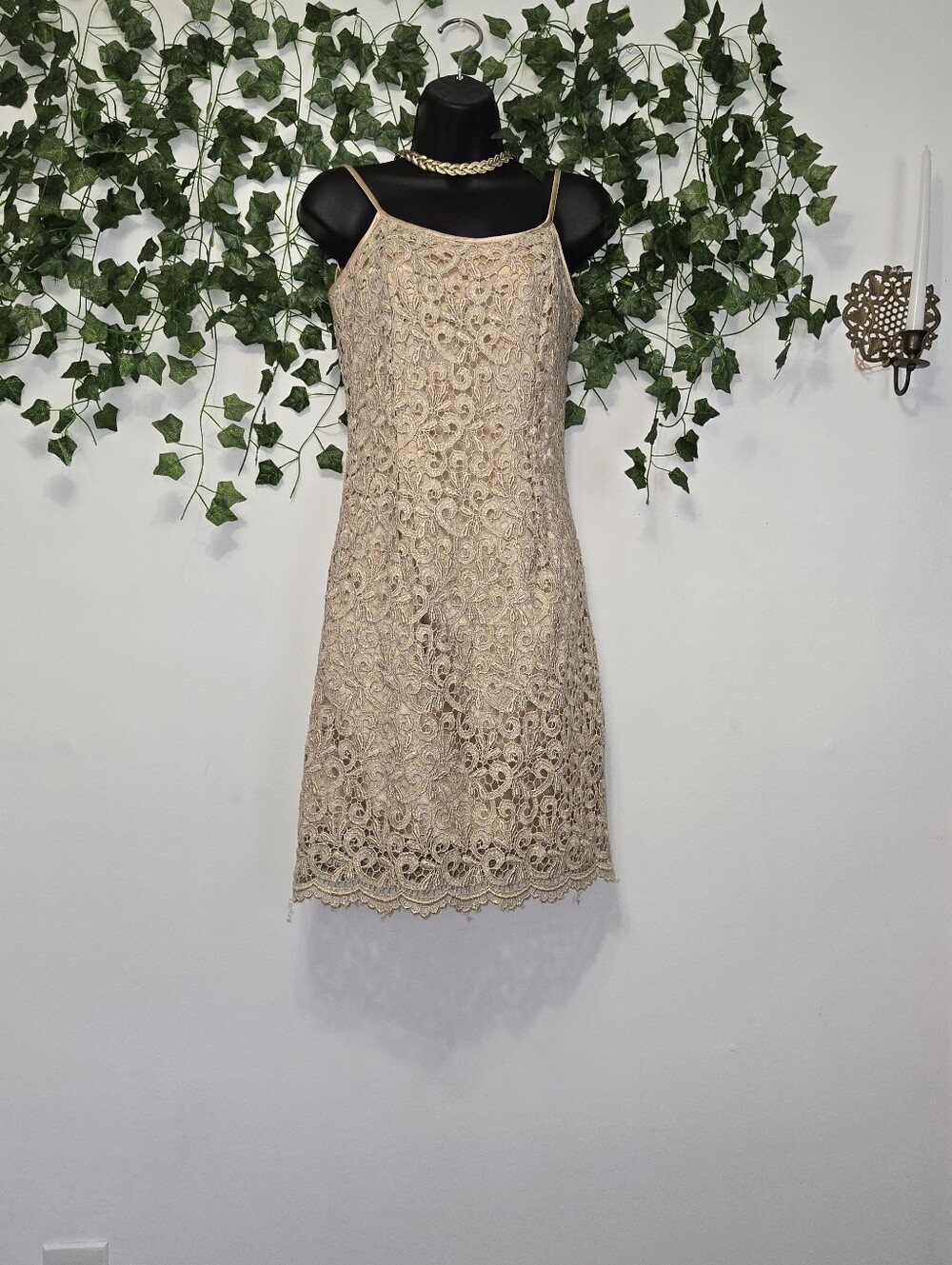 Aspeed Beige Lace Mini Dress with Scalloped Hem